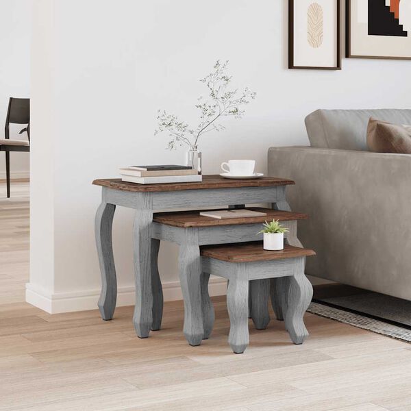 vidaXL Set mese suprapuse, 3 piese, lemn masiv de mahon