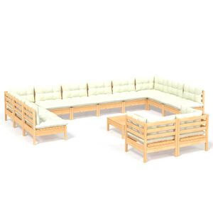 vidaXL Set mobilier grădină cu perne, 13 piese, crem, lemn de pin