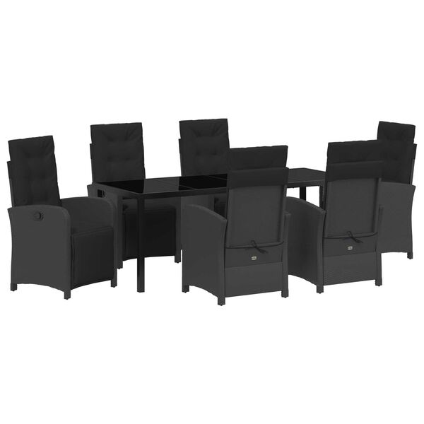 vidaXL Set de masă pentru grădină cu pernă 7 pcs Negru poliratan
