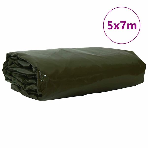 vidaXL P&acirc;nză 650g / m&sup2; Verde măsliniu 5 x 7 m P&acirc;nză cu acoperire PVC