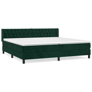 vidaXL Pat box spring cu saltea, verde &icirc;nchis, 200x200 cm, catifea