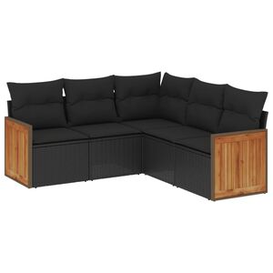 vidaXL Set mobilier de grădină cu perne, 5 piese, negru, poliratan