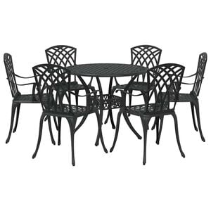vidaXL Set de masă pentru grădină 7 pcs Negru Aluminiu