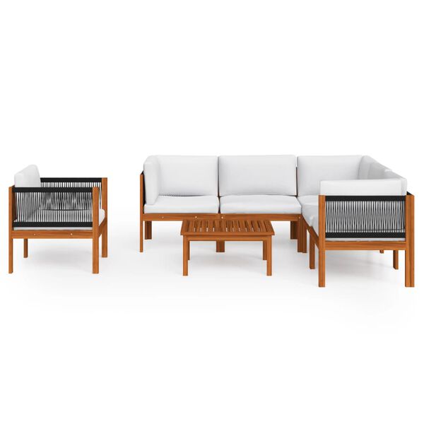 vidaXL Set fotoliu de grădină cu 7 piese, perne, lemn crem, acacia și frânghie