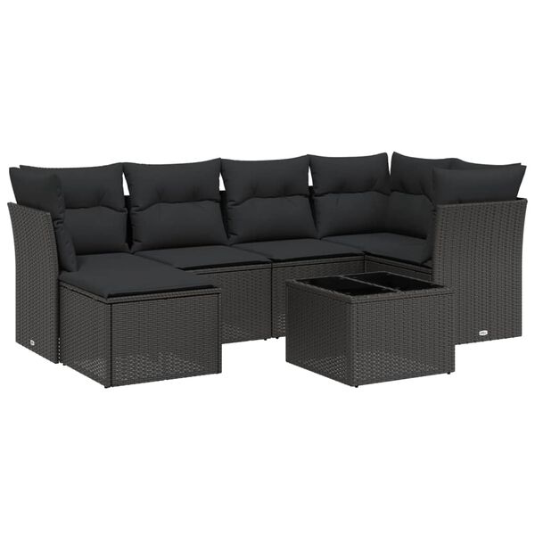 vidaXL Set mobilier de grădină cu perne, 6 piese, negru, poliratan