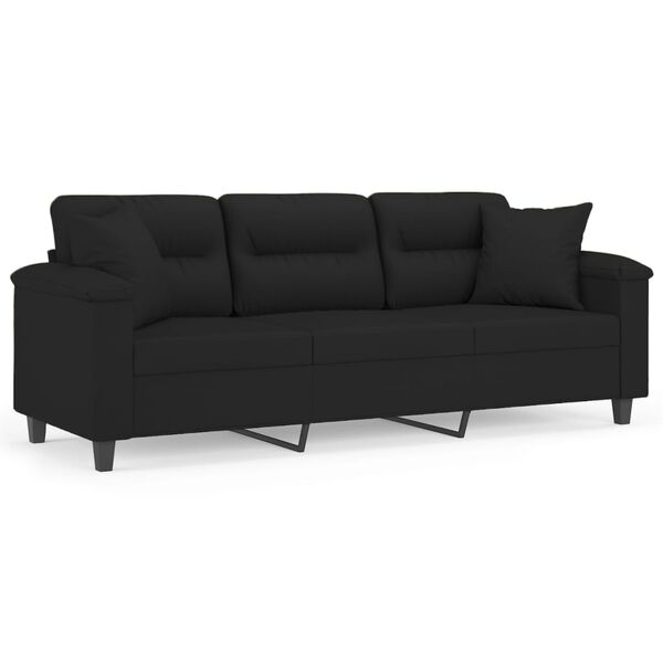 vidaXL Canapea cu 3 locuri, cu perne&pernuțe negru 180 cm microfibră