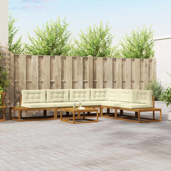 vidaXL Set de canapele de exterior 7 Bucată Natural și Crem