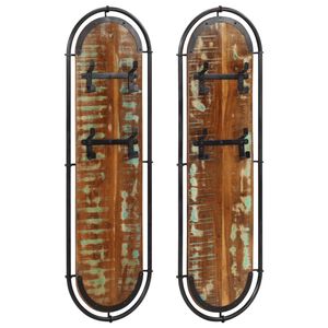 vidaXL Cuier de haine de perete 4 cârlige, 2 buc., lemn masiv reciclat