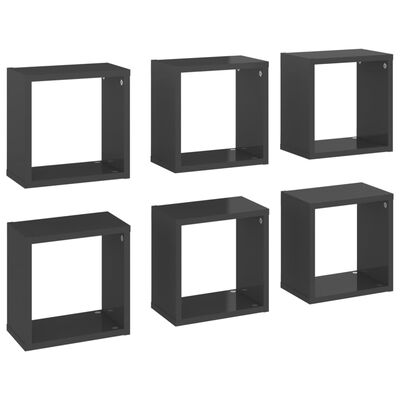 vidaXL Raft de perete cub, 6 buc., gri extralucios, 26x15x26 cm, PAL