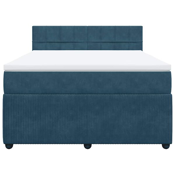 vidaXL Pat box spring cu saltea, albastru, 140x200 cm, catifea
