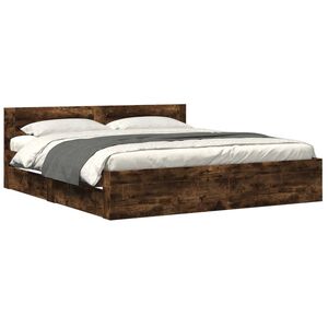 vidaXL Cadru de pat cu tăblie stejar fumuriu 200x200 cm lemn prelucrat