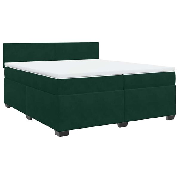 vidaXL Pat box spring cu saltea, verde &icirc;nchis, 200x200 cm, catifea