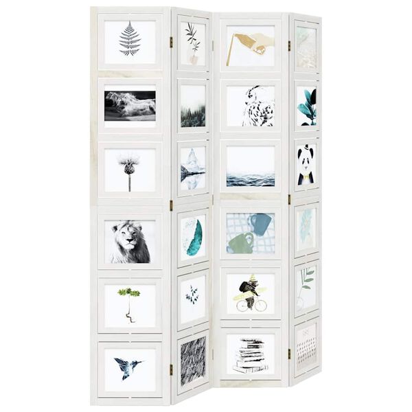 vidaXL Paravan cameră 4 panouri, alb, lemn masiv paulownia