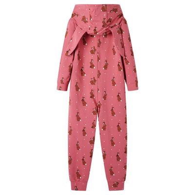 Costum salopetă pentru copii cu glugă, roz antichizat, 128