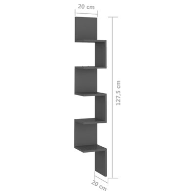 vidaXL Raft de perete pentru colț, gri, 20x20x127,5 cm, PAL