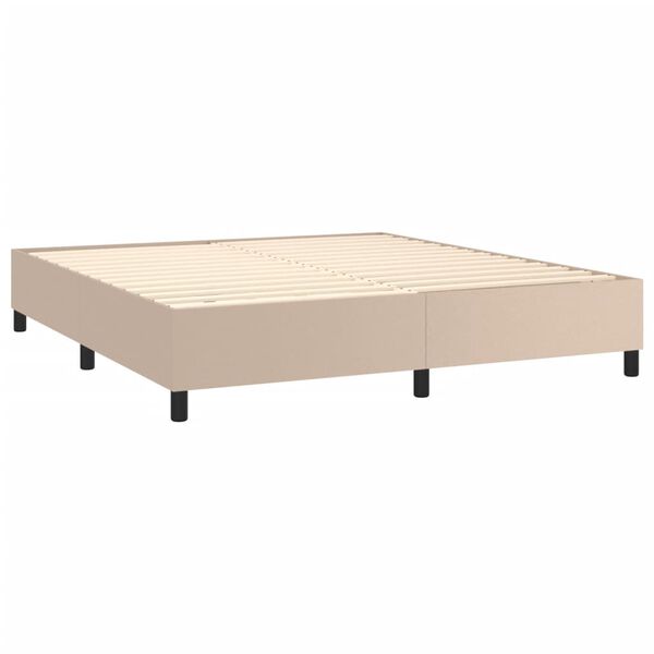 vidaXL Pat box spring cu saltea, cappuccino, 180x200cm piele ecologică