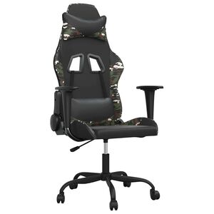 vidaXL Scaun de gaming de masaj, negru și camuflaj, piele ecologică
