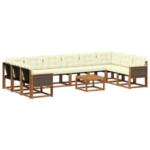 vidaXL Set de canapele de exterior cu pernă 11 pcs Natural și Crem