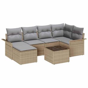 vidaXL Set de canapele pentru grădină cu pernă 7 pcs Bej Rattan poli