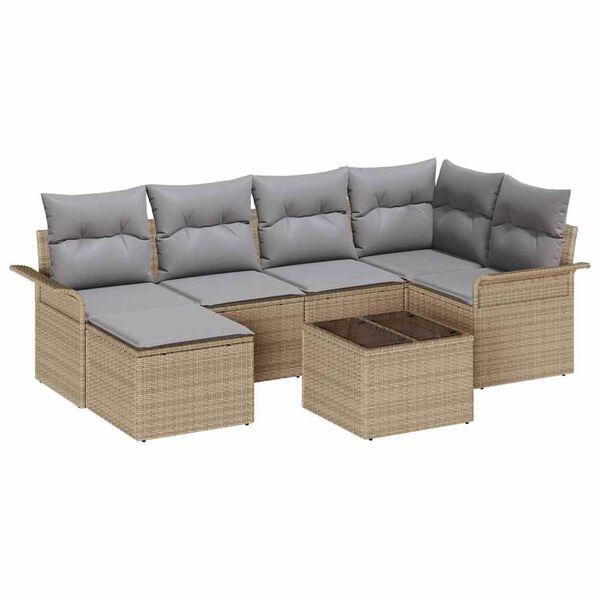 vidaXL Set de canapele pentru grădină cu pernă 7 pcs Bej Rattan poli