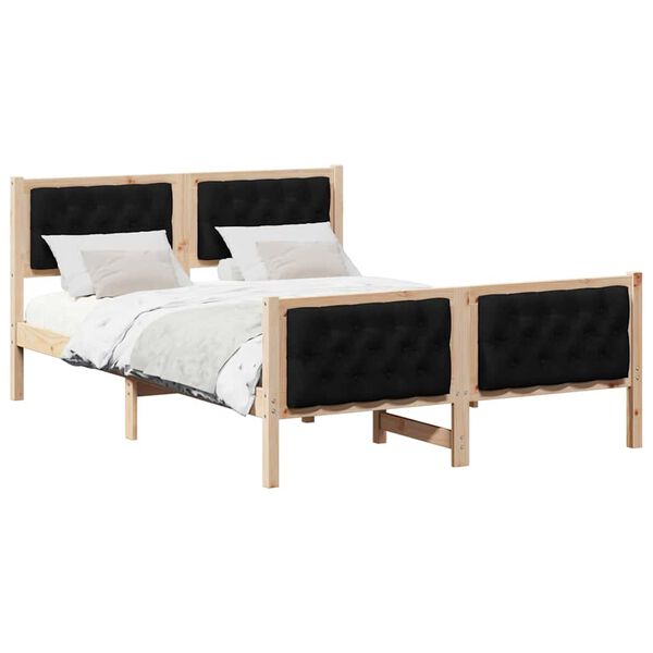 vidaXL Cadru de pat cu headboard Negru 140 x 190 cm Lemn de pin masiv