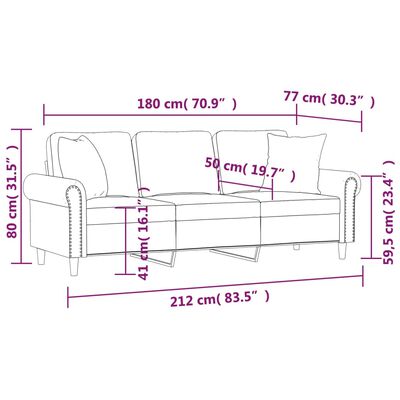 vidaXL Canapea cu 3 locuri cu pernuțe, gri închis, 180 cm, catifea