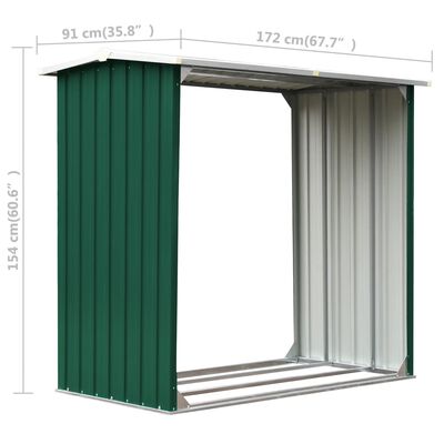 vidaXL Șopron depozitare lemne, verde, 172x91x154 cm, oțel galvanizat