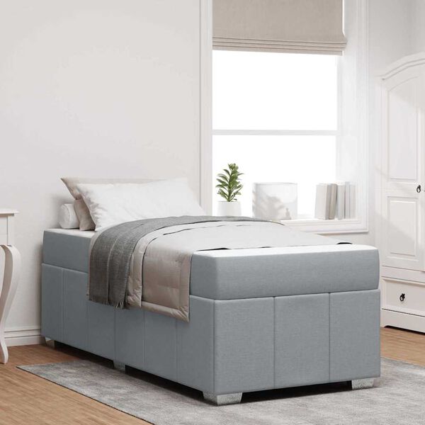 vidaXL Cadru de pat cu saltea Gri deschis 90 x 200 cm țesătură