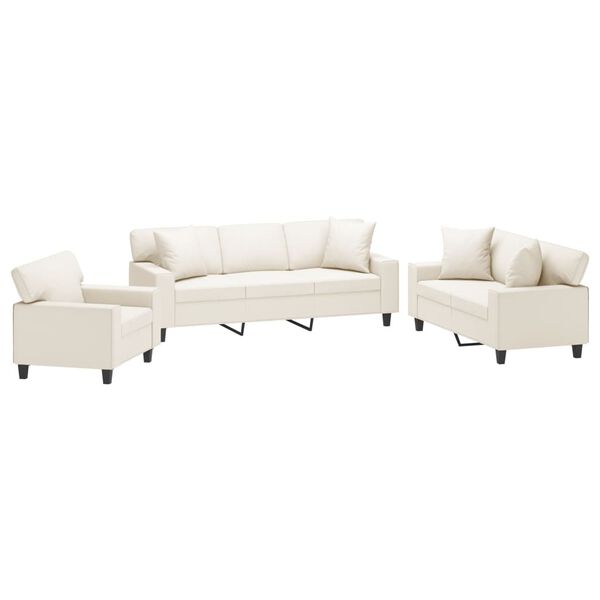 vidaXL Set de canapele cu perne, 3 piese, crem, piele ecologică