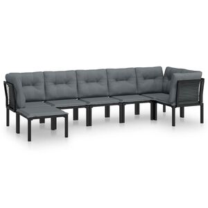 vidaXL Set mobilier de grădină, 7 piese, negru și gri, poliratan
