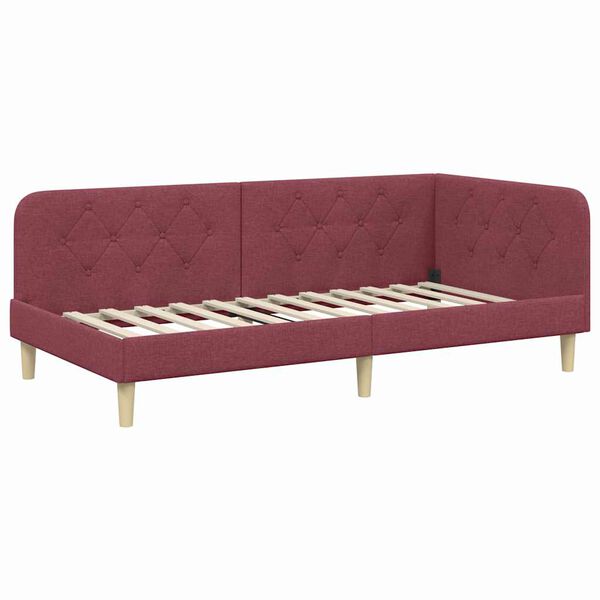 vidaXL Cadru de pat colțar cu headboard Roșu Vin 90 x 190 cm țesătură