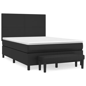 vidaXL Pat box spring cu saltea, negru, 140x200 cm, piele ecologică