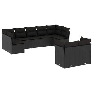 vidaXL Set mobilier de grădină cu perne, 9 piese, negru, poliratan