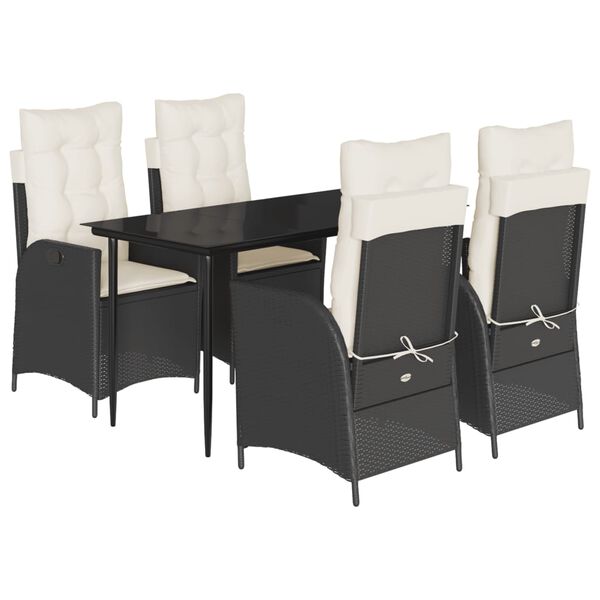 vidaXL Set mobilier de grădină cu perne, 5 piese, negru, poliratan