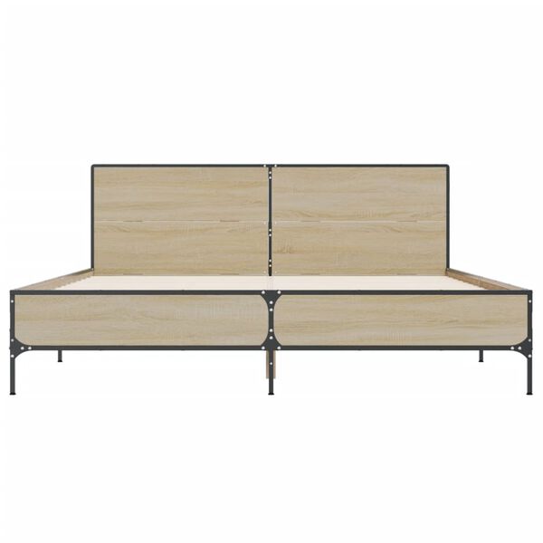 vidaXL Cadru de pat, stejar sonoma, 120x190cm, lemn prelucrat și metal