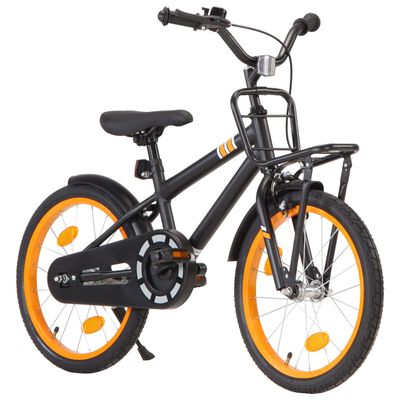 vidaXL Bicicletă copii cu suport frontal, negru și portocaliu, 18 inci