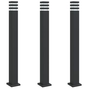 vidaXL Lămpi de podea de exterior, 3 buc., negru, 110 cm, aluminiu