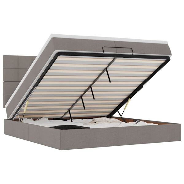 vidaXL Cadru de pat otoman cu saltele Taupe 200x200cm țesătură