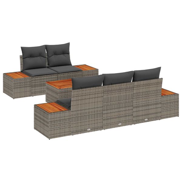 vidaXL Set de canapele pentru grădină cu pernă 6 pcs Gri Rattan poli