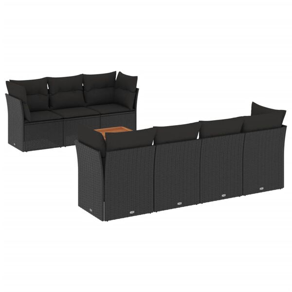 vidaXL Set mobilier de grădină cu perne, 8 piese, negru, poliratan