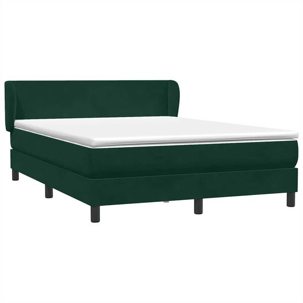 vidaXL Pat box spring cu saltea, verde &icirc;nchis, 160x220 cm, catifea