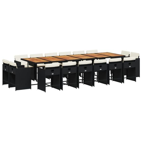 vidaXL Set mobilier de grădină cu perne, 17 piese, negru, poliratan