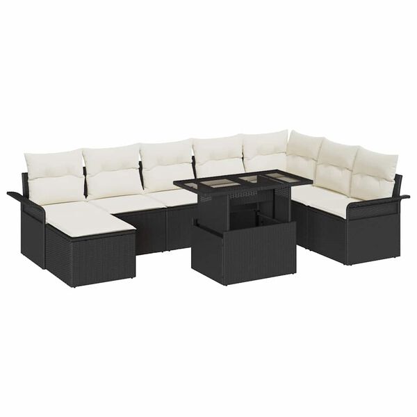 vidaXL Set de canapele pentru grădină cu pernă 9 pcs Negru și Crem