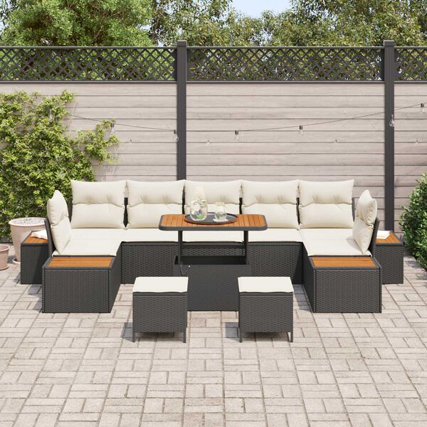 vidaXL Set de canapele pentru grădină 10 pcs Negru Rattan poli