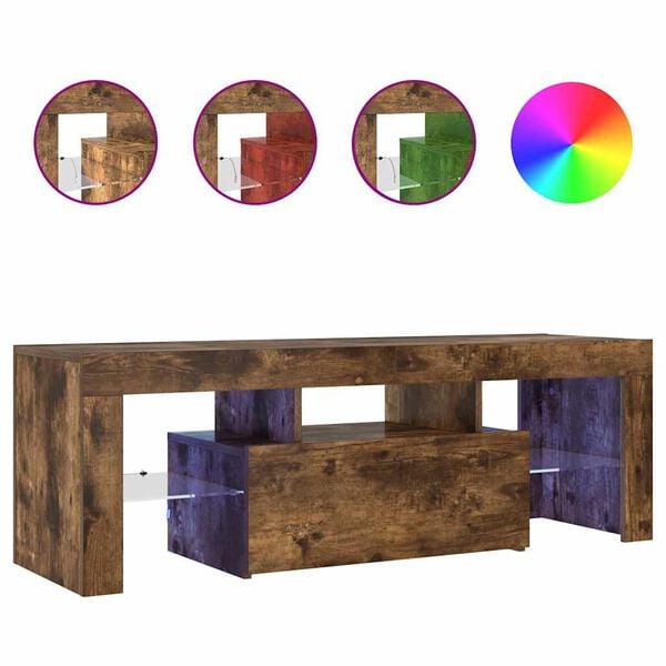 vidaXL Comodă TV cu lumini LED, stejar fumuriu, 120x35x40 cm