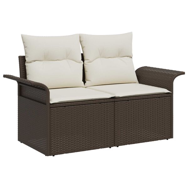 vidaXL Set de canapele pentru grădină cu pernă 7 pcs Maro Rattan poli