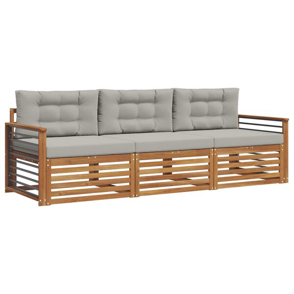 vidaXL Set de canapele de exterior 3 pcs Gri natural și deschis