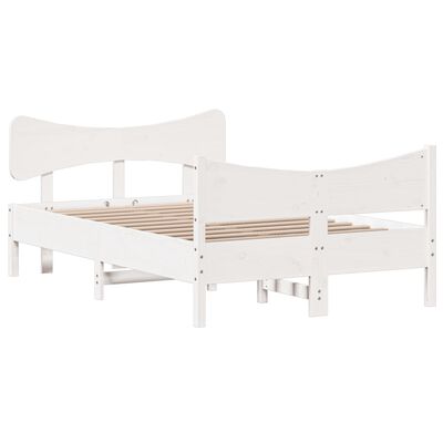 vidaXL Cadru de pat cu tăblie, alb, 120x190 cm, lemn masiv pin