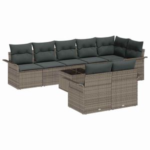 vidaXL Set de canapele pentru grădină cu pernă 9 pcs Gri Rattan poli