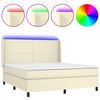 vidaXL Pat cu arcuri, cu saltea și LED, crem, 180x200 cm, piele eco
